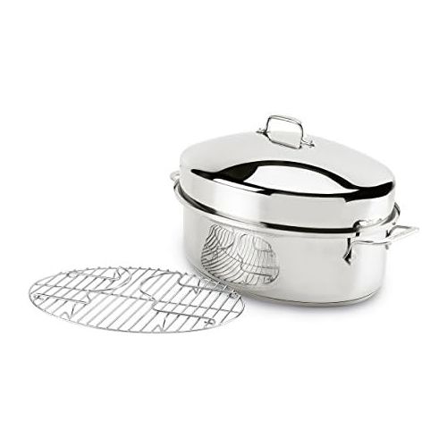  All-Clad E7879664 Stainless Steel Dishwasher Safe Oven Safe Covered Oval Roaster Cookware, 15-Inch, Silver