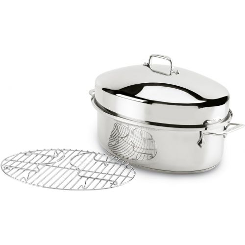  All-Clad E7879664 Stainless Steel Dishwasher Safe Oven Safe Covered Oval Roaster Cookware, 15-Inch, Silver