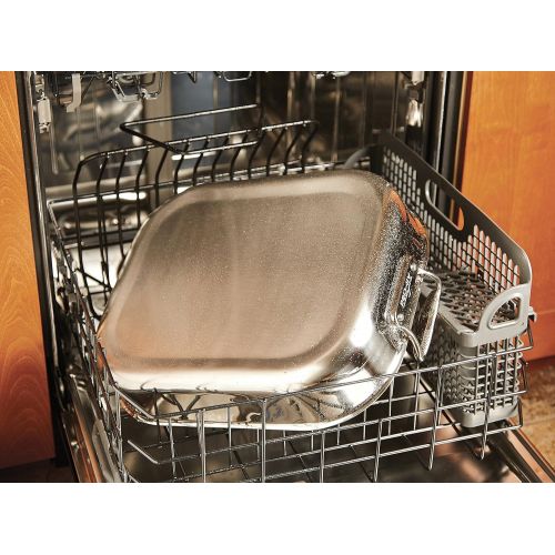  All-Clad E752C264 Stainless Steel Dishwasher Safe Large 13-Inch x 16-Inch Roaster with Nonstick Rack Cookware, 16-Inch, Silver