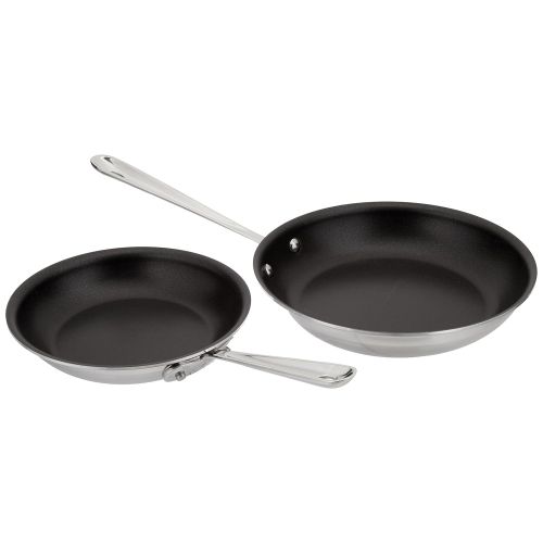  All-Clad 410810 NSR2 Stainless Steel Dishwasher Safe Oven Safe PFOA-free Nonstick 8-Inch and 10-Inch Fry Pan Set, 2-Piece, Silver