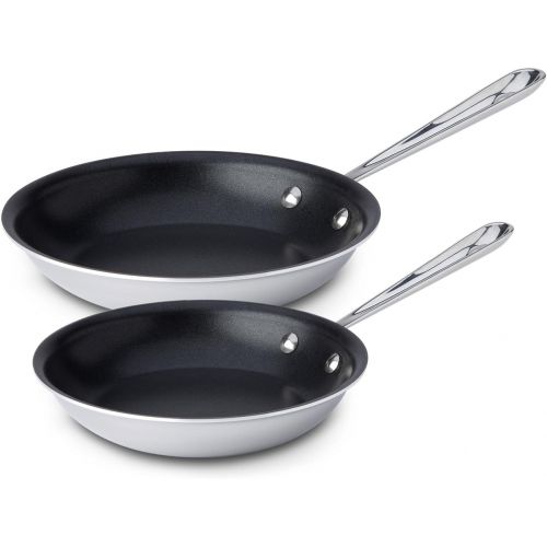  All-Clad 410810 NSR2 Stainless Steel Dishwasher Safe Oven Safe PFOA-free Nonstick 8-Inch and 10-Inch Fry Pan Set, 2-Piece, Silver