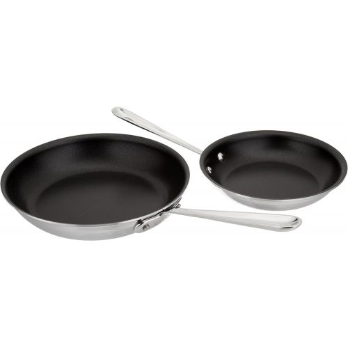  All-Clad 410810 NSR2 Stainless Steel Dishwasher Safe Oven Safe PFOA-free Nonstick 8-Inch and 10-Inch Fry Pan Set, 2-Piece, Silver