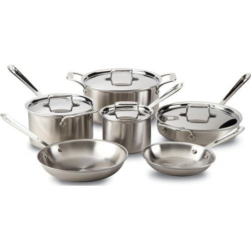  All-Clad BD005710-R D5 Brushed 1810 Stainless Steel 5-Ply Bonded Dishwasher Safe Cookware Set, 10-Piece