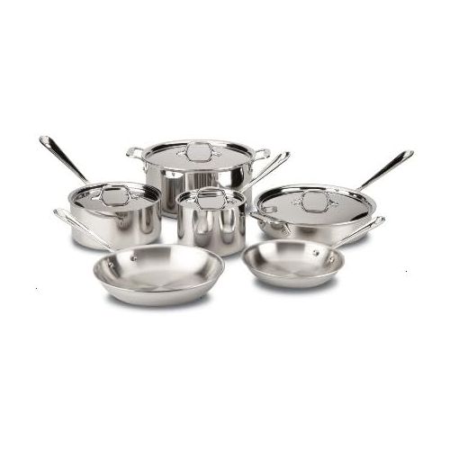  All-Clad D3 Tri-Ply Bonded Cookware Set, Pots and Pans Set, 10 Piece, Dishwasher Safe Stainless Steel, Silver