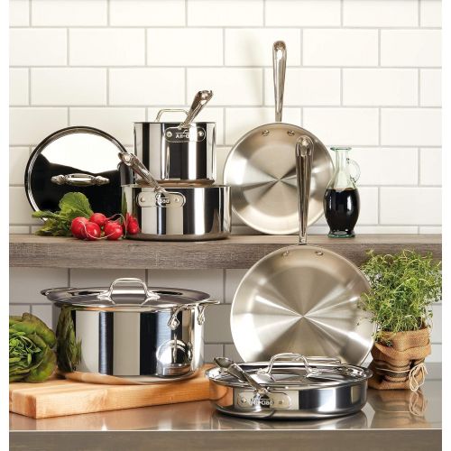  All-Clad D3 Tri-Ply Bonded Cookware Set, Pots and Pans Set, 10 Piece, Dishwasher Safe Stainless Steel, Silver