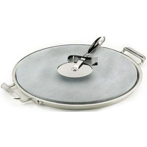  All-Clad 00280 Stainless Steel Serving Tray with 13-inch Pizza-Baker Stone Insert and Pizza Cutter, Silver