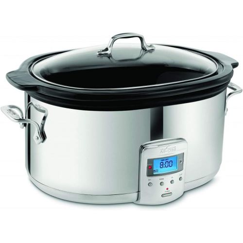  All-Clad SD700450 Programmable Oval-Shaped Slow Cooker with Black Ceramic Insert and Glass Lid, 6.5-Quart, Silver