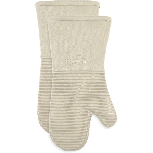  All-Clad Textiles Extra Long Silicone Oven Mitts Heat Resistant 500 Degrees, 2 Pack, 14x7 Almond, All-Clad Kitchen Textiles