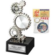 AllGiftFrames Gear Desk Clock with Silver Engraving Plate and Optional Photo Picture Frame. Great Engineering Gift, Gifts for Engineers, Graduation and Retirement Awards