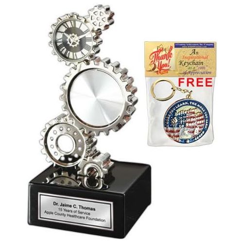  AllGiftFrames Gear Desk Clock with Silver Engraving Plate and Optional Photo Picture Frame. Great Engineering Gift, Gifts for Engineers, Graduation and Retirement Awards