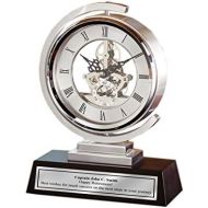 AllGiftFrames Gear Da Vinci Metal Silver Desk Clock Which Rotates 360 Degrees with Silver Engraving Plate. Unique Engineering, Anniversary, Retirement and Appreciation Award