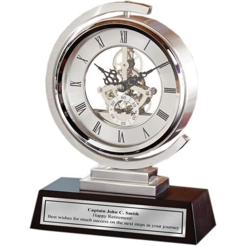  AllGiftFrames Gear Da Vinci Metal Silver Desk Clock Which Rotates 360 Degrees with Silver Engraving Plate. Unique Engineering, Anniversary, Retirement and Appreciation Award