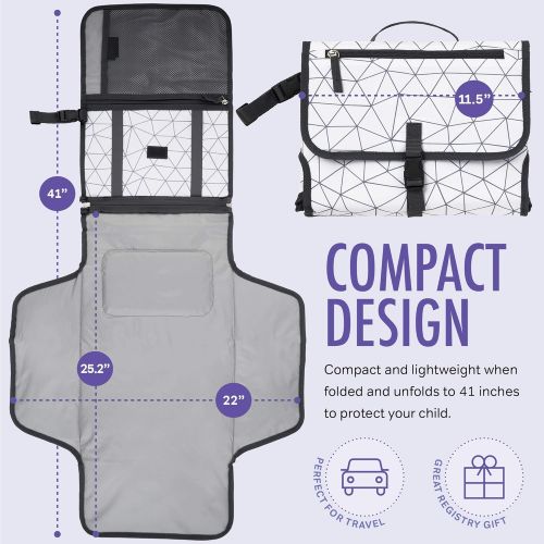  AllSett Baby Baby Portable Diaper Changing Pad, Waterproof Travel Changing Mat Station | Built-in Padded Head Rest, Includes Mesh Pockets for Diapers and Wipes, and Adjustable Strap for Strolle