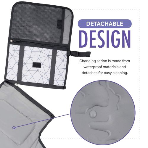  AllSett Baby Baby Portable Diaper Changing Pad, Waterproof Travel Changing Mat Station | Built-in Padded Head Rest, Includes Mesh Pockets for Diapers and Wipes, and Adjustable Strap for Strolle