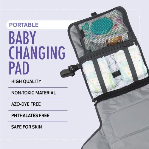  AllSett Baby Baby Portable Diaper Changing Pad, Waterproof Travel Changing Mat Station | Built-in Padded Head Rest, Includes Mesh Pockets for Diapers and Wipes, and Adjustable Strap for Strolle