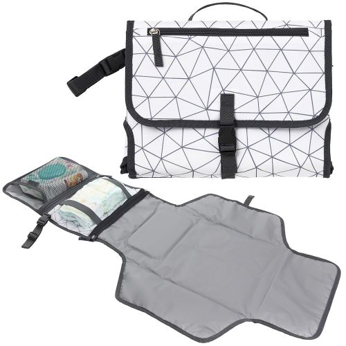  AllSett Baby Baby Portable Diaper Changing Pad, Waterproof Travel Changing Mat Station | Built-in Padded Head Rest, Includes Mesh Pockets for Diapers and Wipes, and Adjustable Strap for Strolle