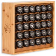 AllSpice Wood Spice Rack, Countertop or Wall Mount, Includes 30 4oz Jars- Bamboo