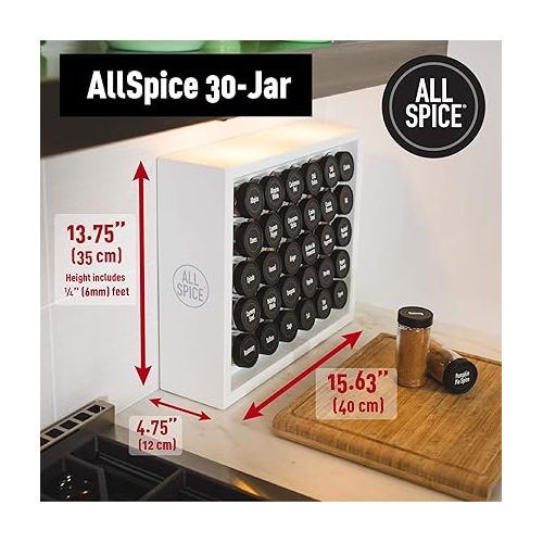  AllSpice Wood Spice Rack, Countertop or Wall Mount, Includes 30 4oz Jars- Bamboo