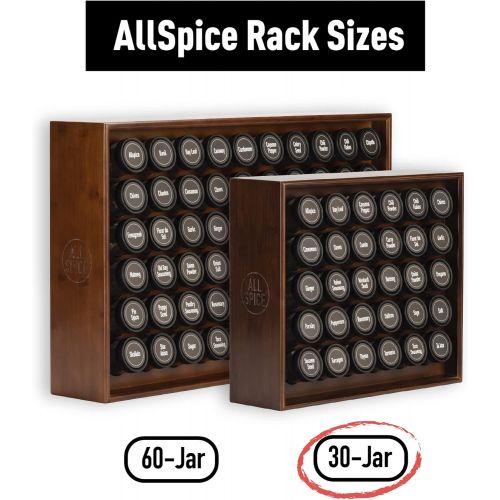  AllSpice Wood Spice Rack, Includes 30 4oz Jars- Walnut Stain