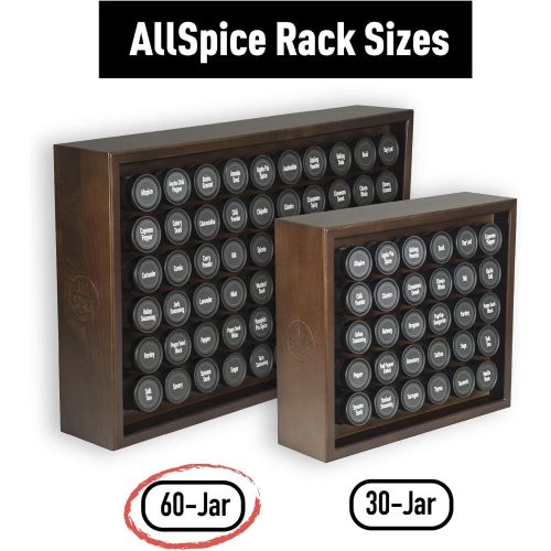 AllSpice Wood Spice Rack, Includes 60 4oz Jars Walnut Stain