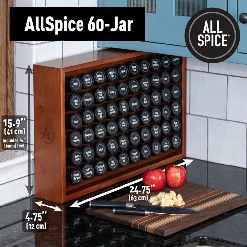  AllSpice Wood Spice Rack, Includes 60 4oz Jars Walnut Stain