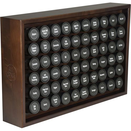  AllSpice Wood Spice Rack, Includes 60 4oz Jars Walnut Stain