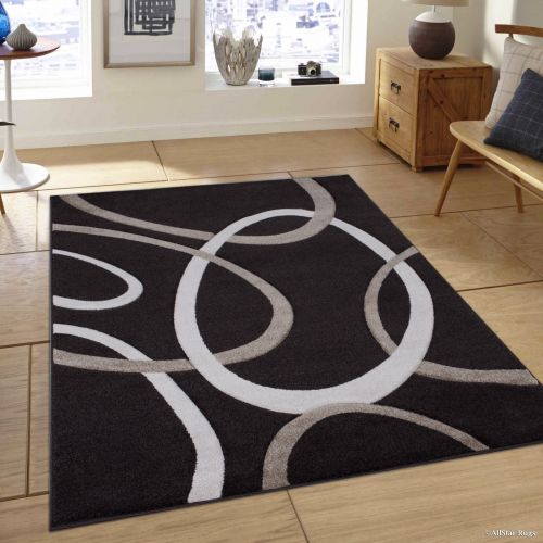  Allstar Rugs Allstar Brown Modern Geometric circle design Area Rug (7 9 x 10 5)