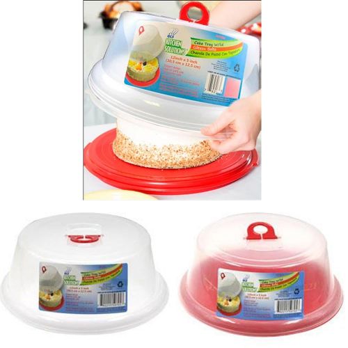  AllTopBargains 2 Sets Plastic Cake Tray Cover Pie Dessert Hold Lid Pastry Plate Stand Serving