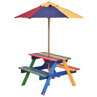 Allblessings Folding 4 Seats Kids Picnic Table w/Umbrella Garden Yard Bench Outdoor For Children