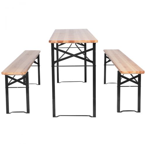  Allblessings 3 Pcs.Wooden Beer Table Bench Folding Set Top Picnic Patio Garden New