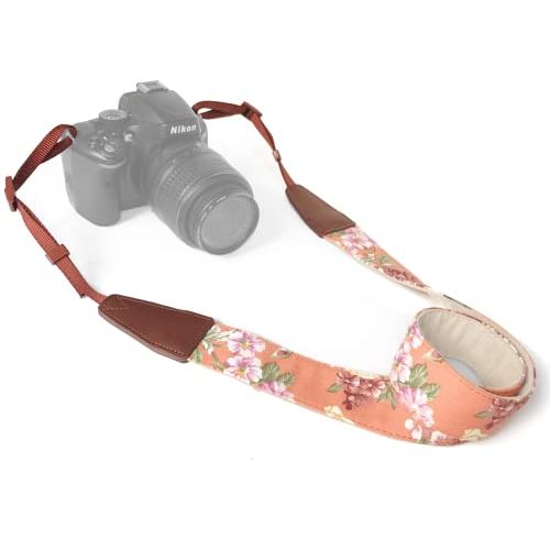  Alled Camera Strap Neck, Adjustable Vintage Orange Floral Camera Straps Shoulder Belt for Women /Men,Camera Strap for Nikon / Canon / Sony / Olympus / Samsung / Pentax ETC DSLR / SLR