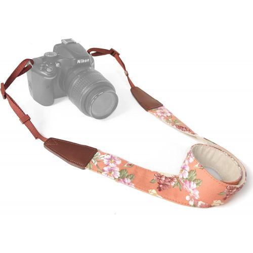  Alled Camera Strap Neck, Adjustable Vintage Orange Floral Camera Straps Shoulder Belt for Women /Men,Camera Strap for Nikon / Canon / Sony / Olympus / Samsung / Pentax ETC DSLR / SLR