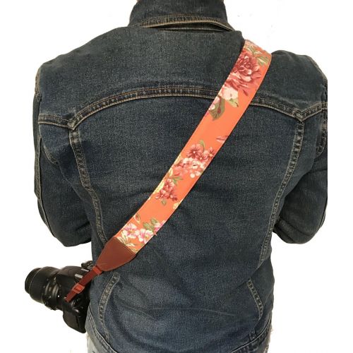  Alled Camera Strap Neck, Adjustable Vintage Orange Floral Camera Straps Shoulder Belt for Women /Men,Camera Strap for Nikon / Canon / Sony / Olympus / Samsung / Pentax ETC DSLR / SLR