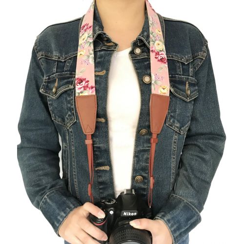  Alled Camera Strap Neck, Adjustable Vintage Floral PInk Camera Straps Shoulder Belt for Women /Men,Camera Strap for Nikon / Canon / Sony / Olympus / Samsung / Pentax ETC DSLR / SLR