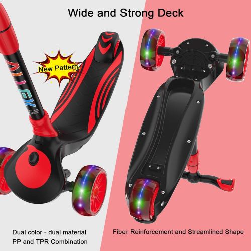  Allek F01 Folding Kick Scooter for Kids, 3 Wheel LED Flashing Glider Push Scooter with Height Adjustable and Foldable Handlebar, Dual Color Anti Slip Wide Deck for Boys Girls 3 12