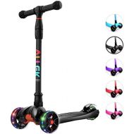 Allek Kick Scooter B02, Lean N Glide Scooter with Extra Wide PU Light-Up Wheels and 4 Adjustable Heights for Children from 3-12yrs (Black)