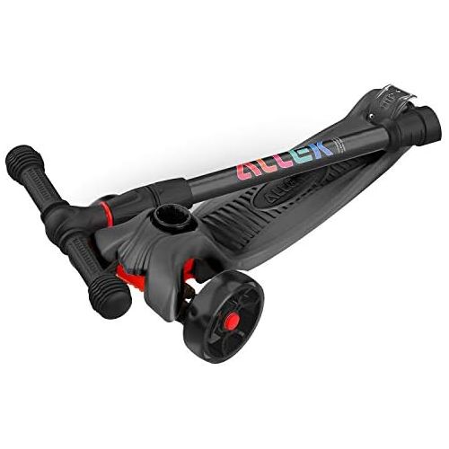  Allek Kick Scooter B02, Lean N Glide Scooter with Extra Wide PU Light-Up Wheels and 4 Adjustable Heights for Children from 3-12yrs (Black)