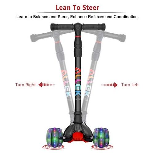  Allek Kick Scooter B02, Lean N Glide Scooter with Extra Wide PU Light-Up Wheels and 4 Adjustable Heights for Children from 3-12yrs (Black)