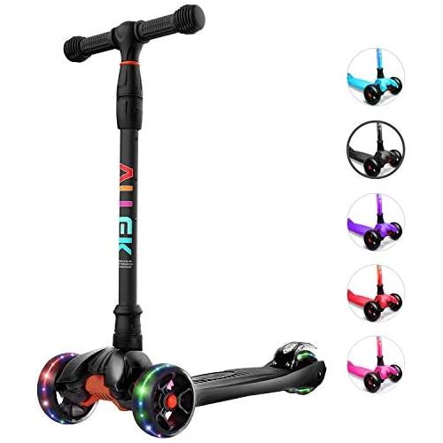  Allek Kick Scooter B02, Lean N Glide Scooter with Extra Wide PU Light-Up Wheels and 4 Adjustable Heights for Children from 3-12yrs (Black)