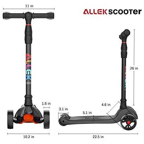  Allek Kick Scooter B02, Lean N Glide Scooter with Extra Wide PU Light-Up Wheels and 4 Adjustable Heights for Children from 3-12yrs (Black)