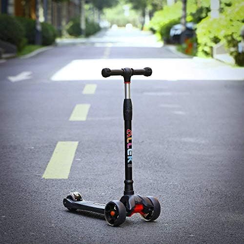  Allek Kick Scooter B02, Lean N Glide Scooter with Extra Wide PU Light-Up Wheels and 4 Adjustable Heights for Children from 3-12yrs (Black)
