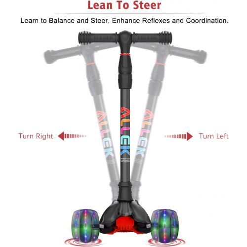  Allek Kick Scooter B02, Lean N Glide Scooter with Extra Wide PU Light-Up Wheels and 4 Adjustable Heights for Children from 3-12yrs (Black)