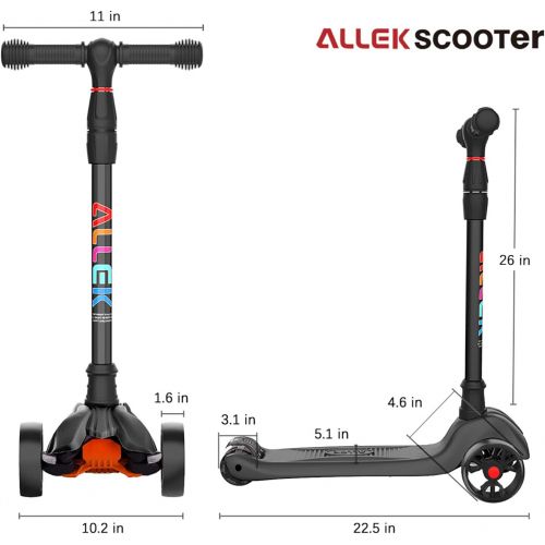  Allek Kick Scooter B02, Lean N Glide Scooter with Extra Wide PU Light-Up Wheels and 4 Adjustable Heights for Children from 3-12yrs (Black)