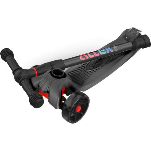  Allek Kick Scooter B02, Lean N Glide Scooter with Extra Wide PU Light-Up Wheels and 4 Adjustable Heights for Children from 3-12yrs (Black)