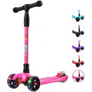 Allek Kick Scooter B02, Lean N Glide Scooter with Extra Wide PU Light-Up Wheels and 4 Adjustable Heights for Children from 3-12yrs (Rose Pink)