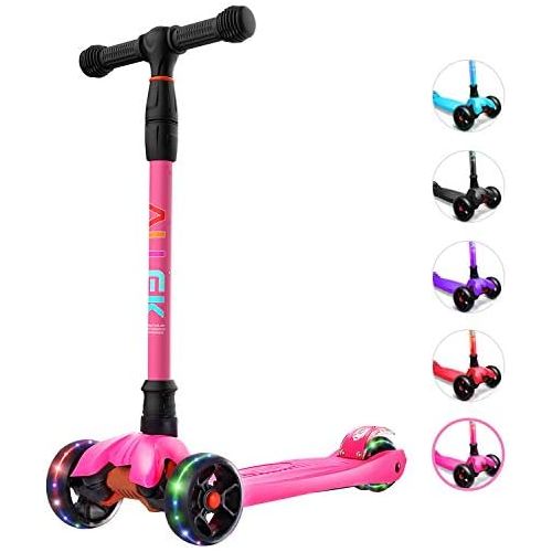  Allek Kick Scooter B02, Lean N Glide Scooter with Extra Wide PU Light-Up Wheels and 4 Adjustable Heights for Children from 3-12yrs (Rose Pink)