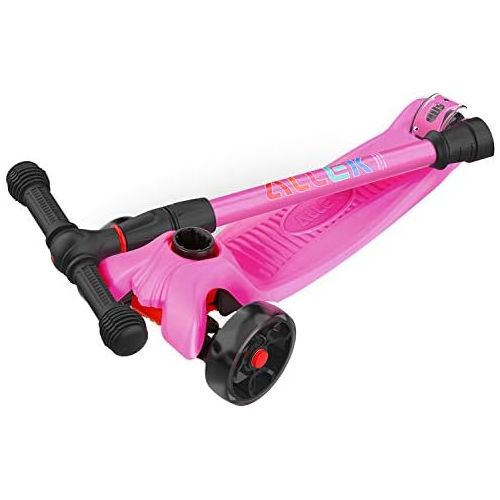  Allek Kick Scooter B02, Lean N Glide Scooter with Extra Wide PU Light-Up Wheels and 4 Adjustable Heights for Children from 3-12yrs (Rose Pink)