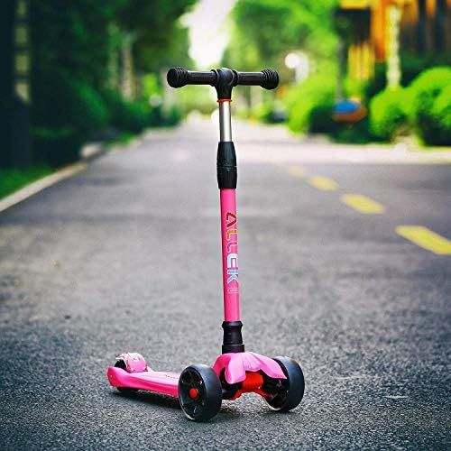  Allek Kick Scooter B02, Lean N Glide Scooter with Extra Wide PU Light-Up Wheels and 4 Adjustable Heights for Children from 3-12yrs (Rose Pink)
