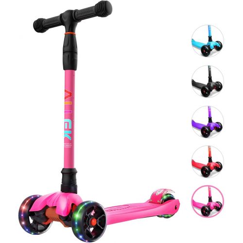  Allek Kick Scooter B02, Lean N Glide Scooter with Extra Wide PU Light-Up Wheels and 4 Adjustable Heights for Children from 3-12yrs (Rose Pink)