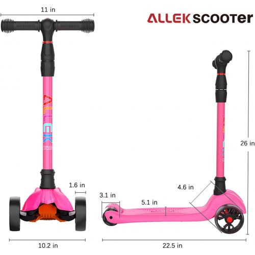  Allek Kick Scooter B02, Lean N Glide Scooter with Extra Wide PU Light-Up Wheels and 4 Adjustable Heights for Children from 3-12yrs (Rose Pink)